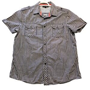 Twenty‎ One Men Navy Blue Gingham Short Sleeve Button Up Shirt Mens Medium